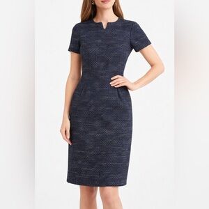 Boden Navy Blue Tweed Sheath Dress Short Sleeve Classic Work Dress Size 8L